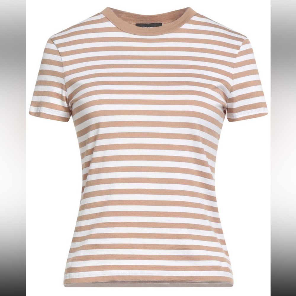 NWOT Theory Camel/white Striped Pima Short Sleeve Tee szS